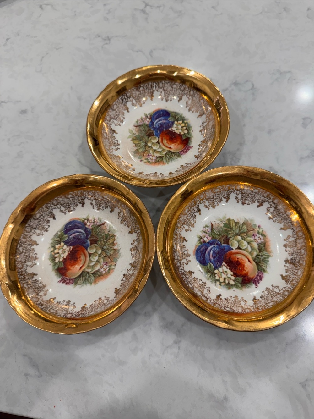 Antique Potters Co-Operative East Liverpool Ohio Fruit Bowls Gold Trim Set of 3